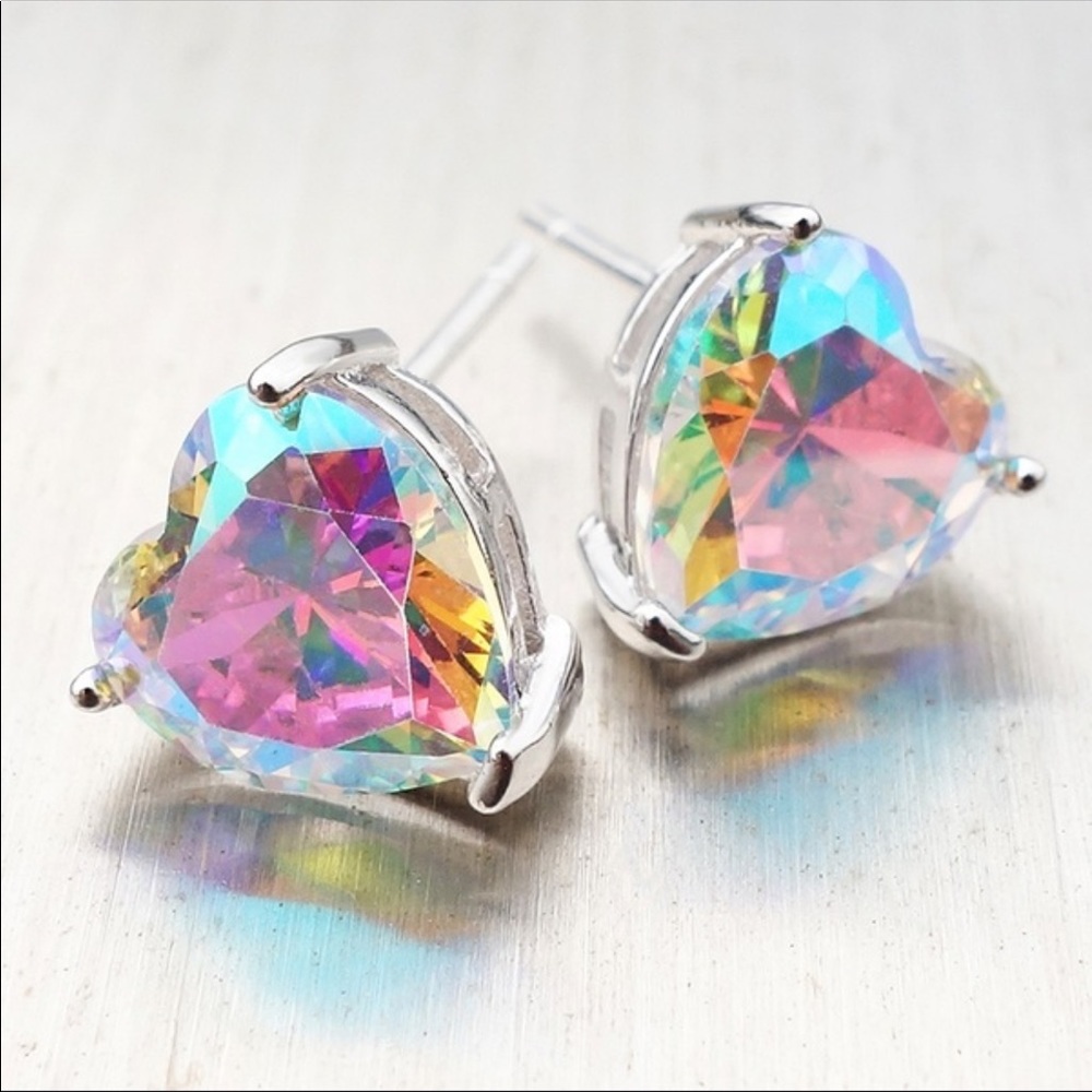 NWT Sterling Silver heart ❤️ cut CZ earrings - Picture 3 of 7